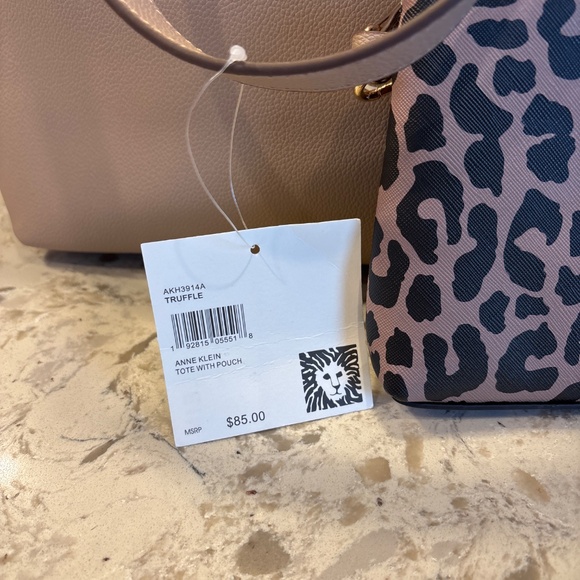 NWT Anne Klein Tan Brighton Tote Bag With Leopard Pouch - Picture 2 of 8